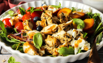 Poletna solata s piscancem rukolo cesnjevci in sadjem 5